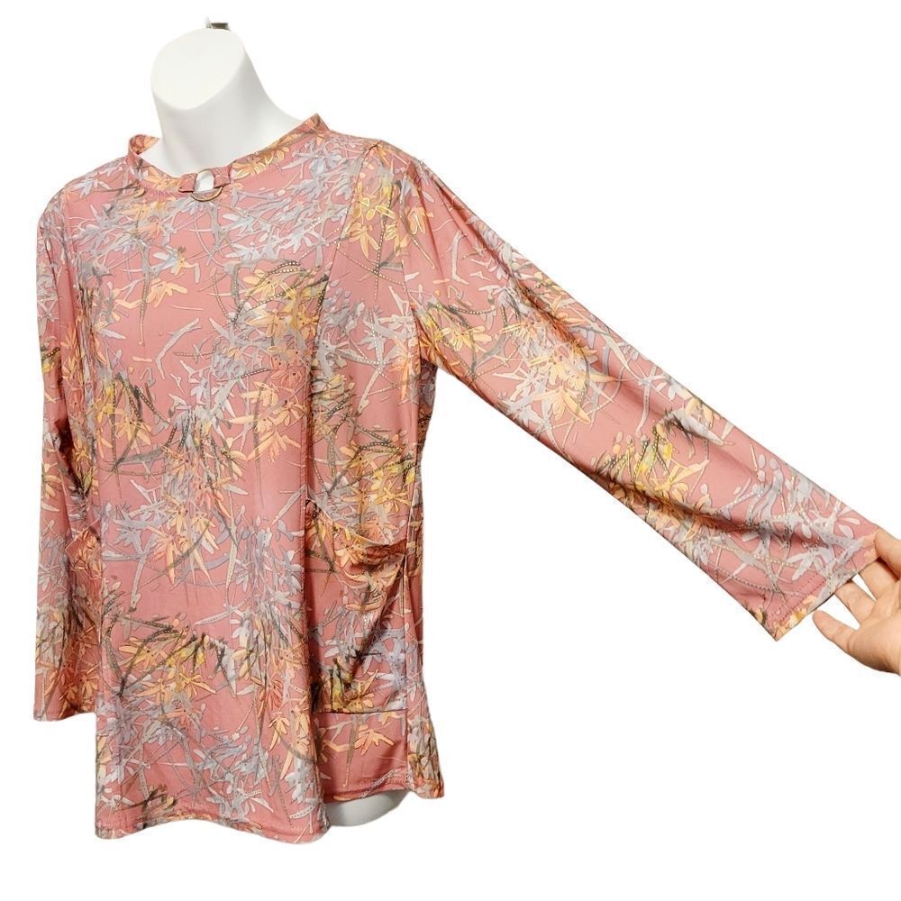 2/$20 Vintage Y2K Pink with Gold Line Blouse Top Size: Large